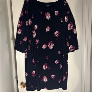 Lauren by Ralph Lauren Navy Floral Dress with Pink Blossoms. With pockets